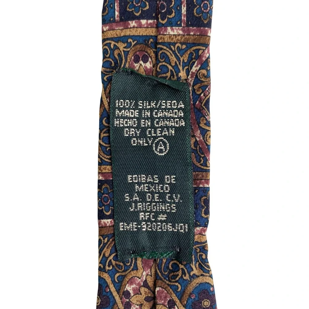 Hunting Horn Mens Tie Silk Medallion Floral‎ Geometric Blue Gold Canada 57x4